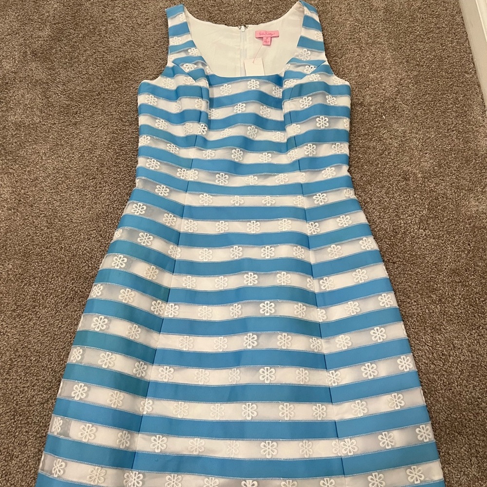 Lily Pulitzer White and Blue stripe ribbon dress